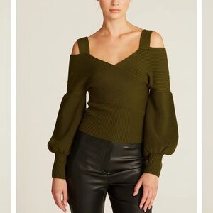 AMUR NEW Violetta Off Shoulder Wool Sweater in Spruce Green